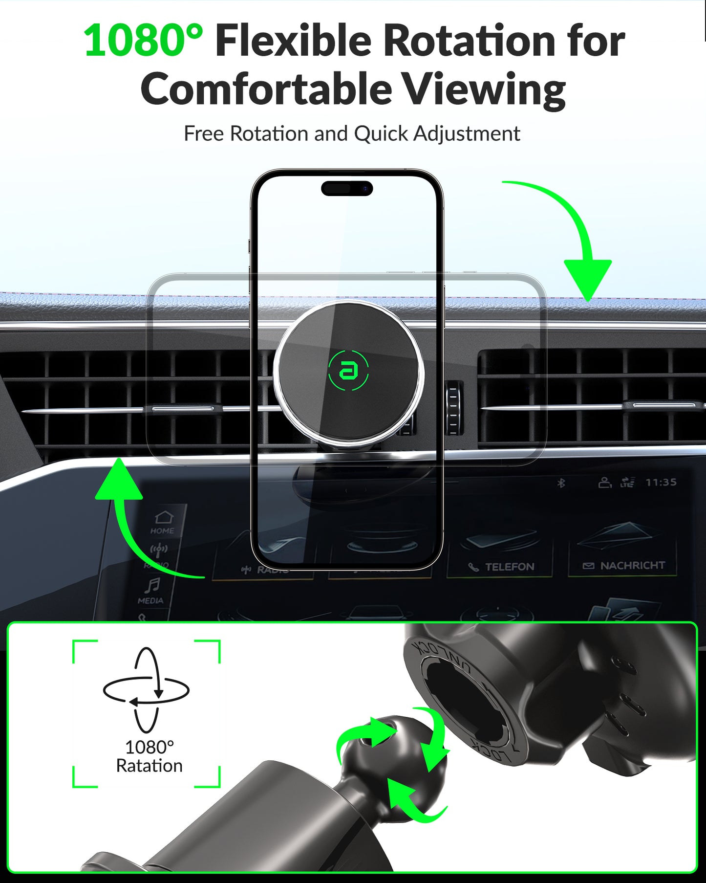 Carregador de carro sem fio 15 W Dash+Vent compatível com Magsafe
