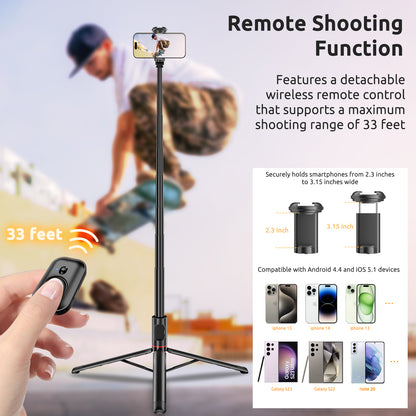 Tripé e bastão de selfie portátil com controle remoto, C10
