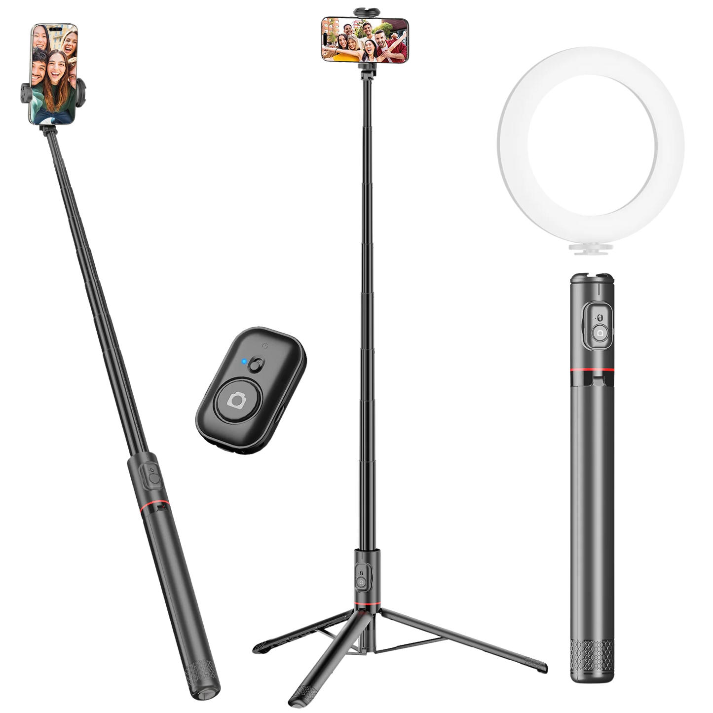 Tripé e bastão de selfie portátil com controle remoto, C10