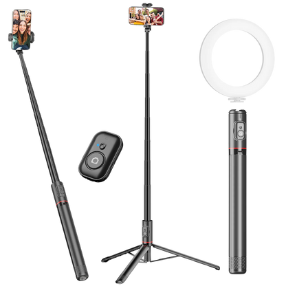 Tripé e bastão de selfie portátil com controle remoto, C10